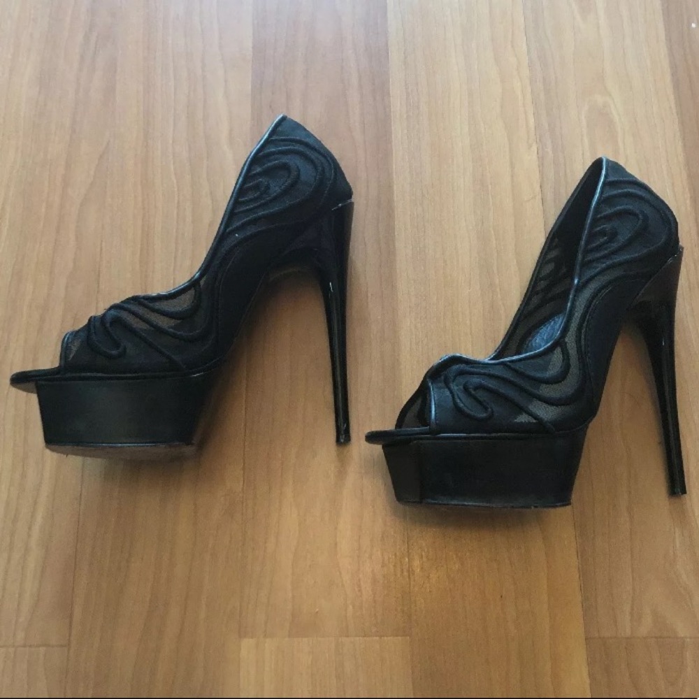 L.A.M.B. Mesh Black Peep Toe Platform Pumps Sz 7.5